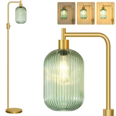 Imagem de 【Atualizado】 Luminária de chão de vidro regulável para sala de estar, luminária moderna...