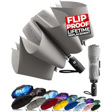 Imagem de TUMELLA Guarda-chuva de viagem invertido à prova de flip, pequeno, forte, mas leve, portátil e automático, guarda-chuva dobrável reverso, aderência premium durável, serve para carro e mochila, H