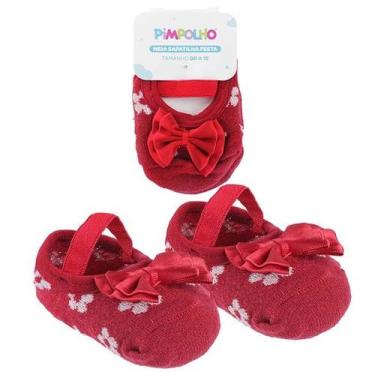 Imagem de Meia Sapatilha Festa Bebê Menina Tamanho  00 a 15 Pimpolho, Vermelha f