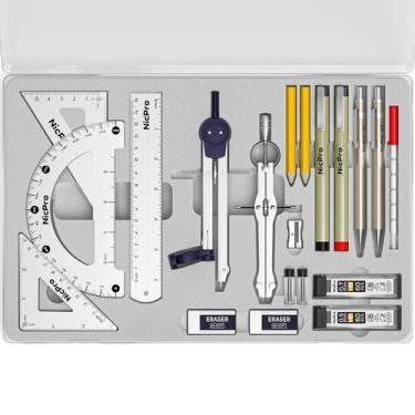 Imagem de Kit de Desenho Geométrico Nicpro 20 Peças com Estojo