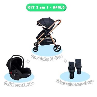 Imagem de Carrinho Bebê 3 Em 1 Passear Apolo Bebê Conforto Adaptador, MULTICOLOR