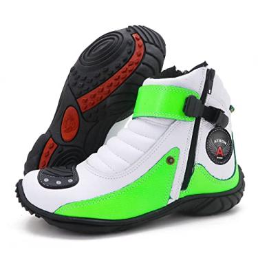Imagem de Bota Cano Curto Couro Para Motociclista ATRON 271 KM BCO VD Cor:Branco;Tamanho:40