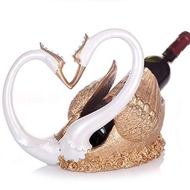 Imagem de Pkfinrd Prateleira europeia para banquete de vinho em resina europeia suporte para garrafa de vinho com cisne criativo conjunto decorativo 32 x 21 x 26 cm