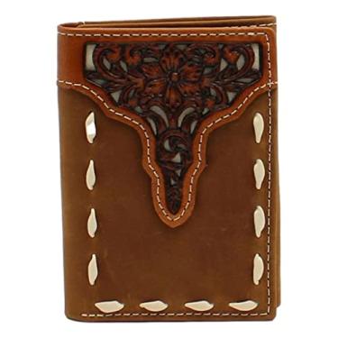 Imagem de ARIAT Trifold Floral Tooled Overlay Buck Stitch Medium Brown