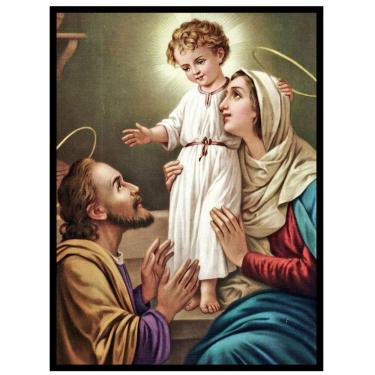 Imagem de Quadro Decorativo Religioso Jesus Maria e José Família de Nazaré 30x40cm com moldura e vidro