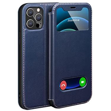 Imagem de GSYH Capa carteira para iPhone 11/11 Pro/11 Pro Max, Capa flip de couro PU com função de visualização de janela Capas protetoras TPU à prova de choque, Azul, 11pro max 16,5 cm