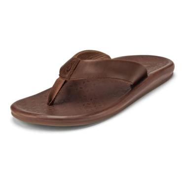 Imagem de OluKai 'Ilikai Men's Leather Sandals, Full-Grain Leather Flip-Flop Slides, Anatomical Footbed & Cushioning, Comfort Fit & Wet Grip Rubber, Toffee/Toffee, 13