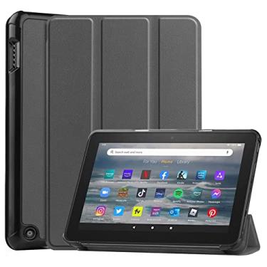 Imagem de Capa de couro dobrável para o novo tablet Kindle Fire 7 de 7 polegadas da Amazon (Lançado em 2022 - 12ª geração), capa ultra fina com suporte multi-ângulo