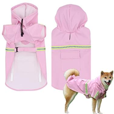Imagem de Casaco de chuva para cães jaqueta de chuva impermeável para animais de estimação poncho de chuva refletivo para cães de estimação capa de chuva com furo para coleira para cães pequenos, médios grandes, rosa, 3GG (14