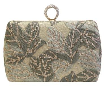 Imagem de Bolsa de noite feminina bolsa clutch bordada bolsa de casamento bolsa de ombro para festa banquete, Bege, M