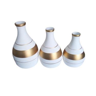 Imagem de Trio De Vasos Cerâmica& Decorativos&Rack Nicho Sala Branco - Ap