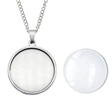 Imagem de Julie Wang 10 conjuntos de pingente de bandeja de bisel de aço inoxidável com cabochão de vidro e corrente para foto de resina colar de joias redondo 30 x 30 mm, Aço inoxidável, aço inoxidável