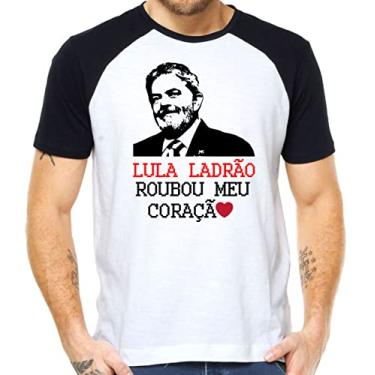 Imagem de Camiseta Lula ladrão roubou meu coração camisa divertida Cor:Preto com Branco;Tamanho:XG