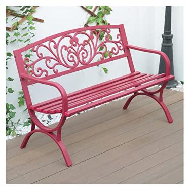 Imagem de KIZQYN Banco de jardim banco ao ar livre banco de lazer de jardim banco externo de aço de alta resistência com móveis de lazer entalhados oco requintado para pátio, varanda, bancos externos de varanda (cor: rojo)