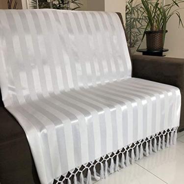Imagem de Manta Para Sofá em Tecido Jacquard Listrado Branco 190x140cm