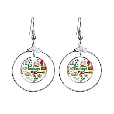 Imagem de Brincos de argola com bandeira nacional de Portugal Love Heart Landscap