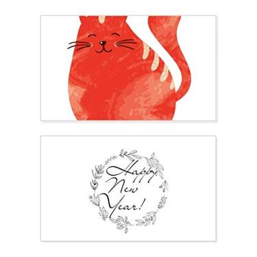Imagem de Cartão de felicitações de Ano Novo Gato Gordo Sorridente Aquarela Animal Ano Novo Mensagem Bless Presente