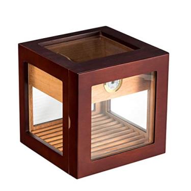 Imagem de Umidor de madeira de cedro com grande capacidade de vidro para casa com umidificador de higrômetro, caixa de charuto, para banquete de negócios, de aniversário