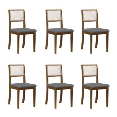 Imagem de Kit 6 Cadeiras De Jantar Madeira Maciça Imbuia Encosto Telinha Palha E