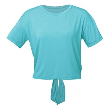 Imagem de Camiseta Modal com Abertura e Amarração Costas Yoga Azul turquesa escuro G