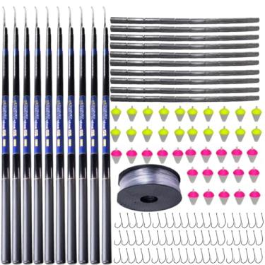 Imagem de Kit 10 Vara de Pesca Telescópica Lisa Gomo Curto em Fibra de Vidro com Capa Protetora de Mão Retrátil Caniço Com Anzol Chumbada Filete Boia Lambari e Linha 0,20mm (Azul, 5,0M)