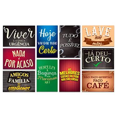 Imagem de Kit 10 Placas Decorativas Frases Motivacionais Mdf 20x13 cm