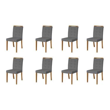 Imagem de Kit 8 Cadeiras De Jantar Estofadas Veludo Cinza Vitoria Base Madeira Maciça