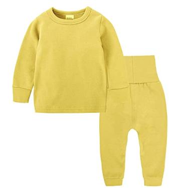 Imagem de Macacão infantil para bebês meninos e meninas roupas unissex sólido moletom manga longa pulôver de lã quente tops bebê menino banho, Amarelo, 12-24 Months