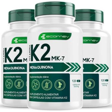 Imagem de 3x Vitamina K2 MK7 Menaquinona 500mg 100% Pura Concentrada Maior Absorção 360Cáp Ecomev
