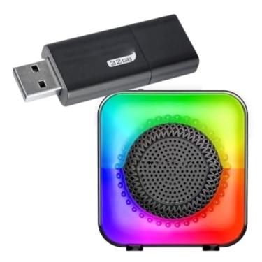 Imagem de Kit Caixa De Som Portátil LED Colorido + Pen Drive 32gb Retrátil Compacto Em Metal