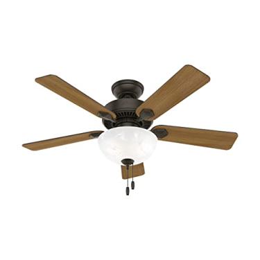 Imagem de Ventilador de teto interno Hunter Swanson com luzes LED e controle de corrente de puxar, 112 cm, bronze novo