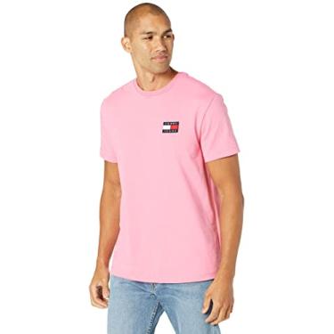 Imagem de Tommy Hilfiger Camiseta masculina Tommy Jeans de manga curta com logotipo, Flor rosa, XG