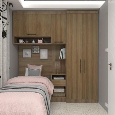 Imagem de Quarto De Solteiro Com Guarda Roupas Mesa De Cabeceira E Nicho Paris Luciane Móveis Avelã Pf Com Avelã Pf