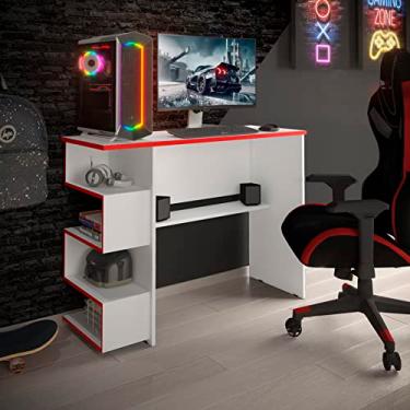 Imagem de Mesa Para Computador Gamer – Escrivaninha Com Nicho (Branco/Vermelho)