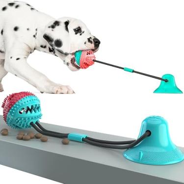 Imagem de Brinquedo Pet Interativo para cachorro Cães Push Ball Pet Mordedor corda com bola porta petisco e ventosa cabo de guerra (Vermelho e Branco)
