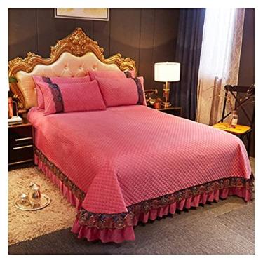 Imagem de Jogo de cama com 4 peças, colcha acolchoada grossa, antiestática, 3 peças, lençol de cama para decoração de sala de estar + 2 fronhas – 100% macio