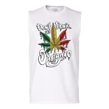 Imagem de Camiseta masculina Don't Panic It's Organic Muscle 420 Weed Pot Leaf Smoking Marijuana Legalize Cannabis Stoner Pothead, Branco, GG