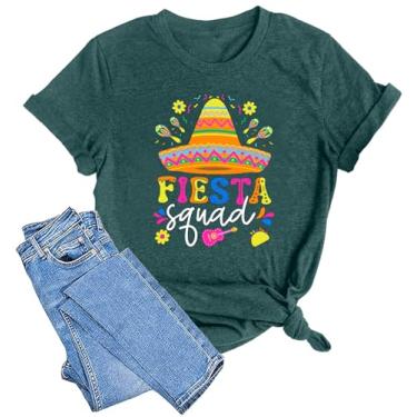 Imagem de Camisetas femininas Cinco De Mayo: Mexican Fiesta Squad Camiseta Sombrero 5 de maio Camisetas estampadas mexicanas, Verde, P