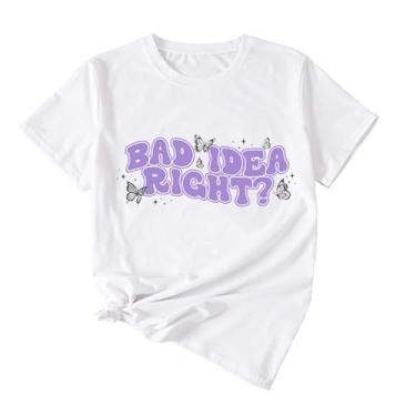 Imagem de YLISA Camiseta feminina Bad IDEA Right para fãs de concertos Pop Rock camiseta roxa com estampa engraçada, Branco 1, G