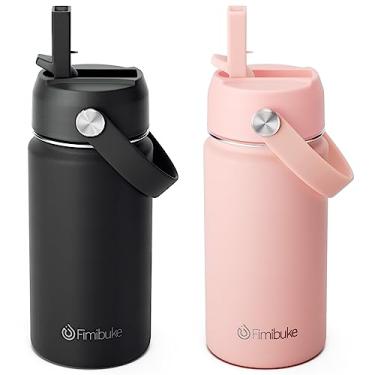 Imagem de Fimibuke Garrafa de água infantil com isolamento térmico, 400 ml, livre de BPA, copo a vácuo de parede dupla 18/8, copos infantis à prova de vazamento com canudo e garrafa de água de metal para