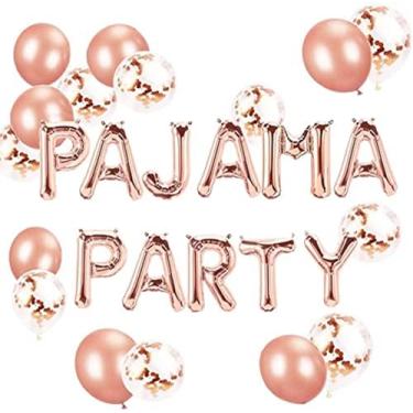 Imagem de LaVenty Conjunto de 11 balões de festa de PAJAMA em ouro rosa, faixa de festa de pijama, decoração de festa de pijama, balões de festa de spa.
