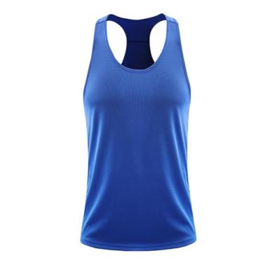 Imagem de Camiseta regata masculina de compressão de cor sólida para treino de emagrecimento com costas nadador, Azul, P