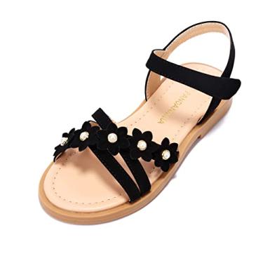 Imagem de PANDANINJIA Sandálias femininas Mona para crianças/crianças pequenas, bonitas, abertas, rasteiras, sapatos de verão, Nobuck preto Yd, 22