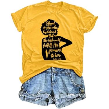 Imagem de Juneteenth Shirts: Camiseta feminina preta menina mágica melanina camiseta afro oração camiseta preta rainha gráfica tops, Amarelo 2, P