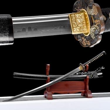 Imagem de 40 polegadas 1095 aço argila lâmina queimada ranhura de sangue triangular artesanal arma afiada preparação de batalha katana japonesa