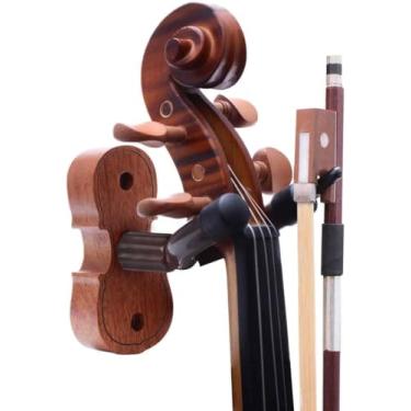 Imagem de Suporte de parede para violino, suporte de violino de mogno, viola com gancho de arco
