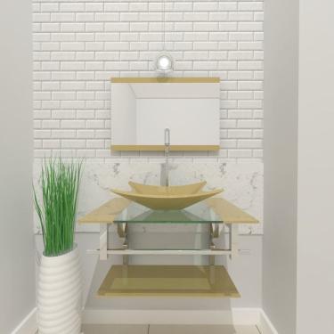 Imagem de Gabinete de Vidro 80cm Inox com Cuba Retangular Bege