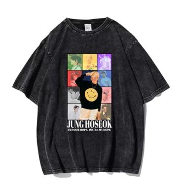 Imagem de Camiseta K-pop Jk Rm J-Hope, camiseta vintage estampada lavada streetwear camisetas vintage unissex para fãs, 2, G