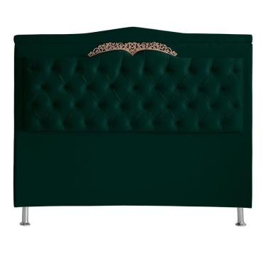 Imagem de Kit De Cabeceira De Cama Box E Calçadeira Baú Helena Casal 140 Cm Retro Capitonê Suede Verde Eli Móveis