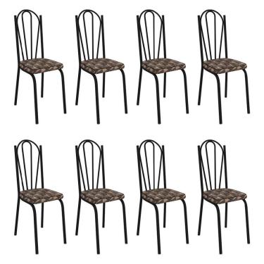 Imagem de Kit 8 Cadeiras De Cozinha Alabama Estampado Mosaico Palha Pés De Ferro Preto